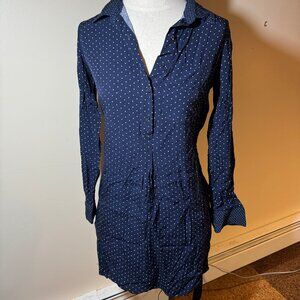 GAP | Polka Dot Navy Blue Button-Up Dress w/ Pockets